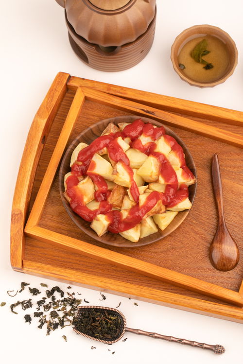 炸土豆番茄醬特色小吃餐飲美食攝影圖 攝影